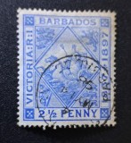 Barbados 1897 - Jubilee-ul de Diamant al Reginei Victoria "Carul lui Neptun / Diamond Jubilee" 2&frac12;d (Marcă Poștală Ștampilată) - Cod: A964