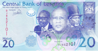 Bancnota Lesotho 20 Maloti 2019 - P22c UNC foto