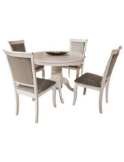 Set masa living extensibila AB Olivia, MDF Furniruit, structura lemn masiv, 6 persoane si 4 scaune AB Albert, tapiterie stofa, lacuit, 120 kg, alb/gri