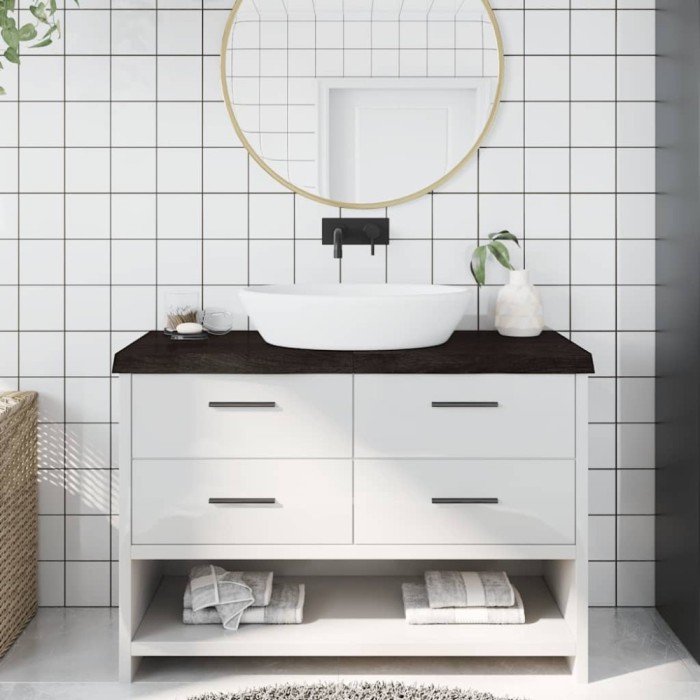 vidaXL Blat de baie, gri &icirc;nchis, 120x40x(2-6) cm, lemn masiv tratat