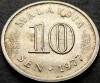Moneda exotica 10 SEN - MALAEZIA, anul 1977 * cod 628 = A.UNC, Asia