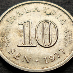 Moneda exotica 10 SEN - MALAEZIA, anul 1977 * cod 628 = A.UNC