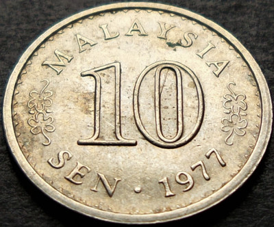 Moneda exotica 10 SEN - MALAEZIA, anul 1977 * cod 628 = A.UNC foto
