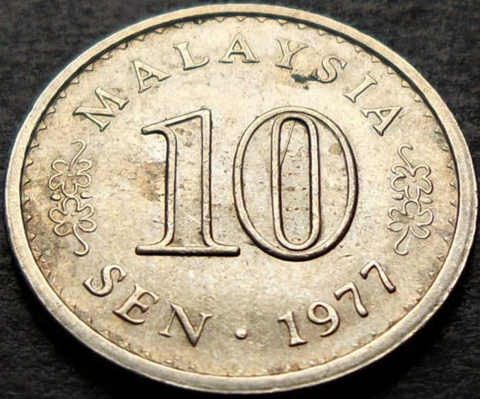 Moneda exotica 10 SEN - MALAEZIA, anul 1977 * cod 628 = A.UNC