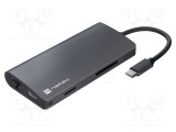 Hub USB HDMI RJ45 USB A USB C 8 porturi NATEC negru aluminiu USB 3.0 Power Delivery 3.0