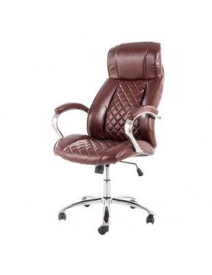 Scaun directorial SL Q557, piele ecologica, mecanism de balans, cadru cromat, rotire 360&amp;deg;, 100 kg, maro foto