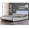 Pat Dublu Tapitat Iluminat cu LED Multicolor RGB, 140x200cm, Imitatie Piele Alb