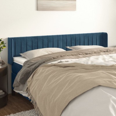 vidaXL Tăblie pat cu aripioare albastru &amp;icirc;nchis 183x16x78/88 cm catifea 3119070 foto