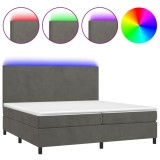 Cumpara ieftin Pat cu arcuri, saltea si LED, gri inchis, 200x200 cm, catifea