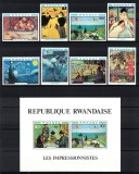 RWANDA 1980 - Picturi, impresionism francez / serie completa +colita MNH, Nestampilat