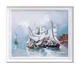 Cumpara ieftin Tablou veliere in port pictat manual inramat, 70x60cm ulei pe panza, Geo Ungureanu