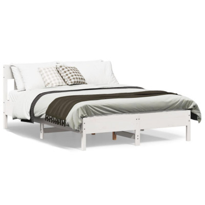 vidaXL Cadru de pat cu tăblie, alb, 150x200 cm lemn masiv pin foto