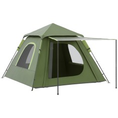 Outsunny Cort de Camping pentru 2-3 persoane cu Verandă, Ferestre și Ușă cu Fermoar, 210x210x150 cm, Verde | Aosom Romania