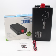 Invertor de putere cu undă sinusoidală pură Techstar&reg;, DC 24V la AC 220V, Afișaj LCD, 1000w, Pretabil Rulota, Autorulota, Camper, Barca, Casa independ