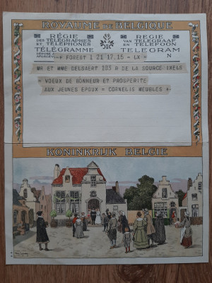 Telegrama veche regat Belgia 1939 gravura semnata Amedee Lynen foto