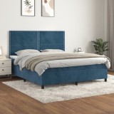 VidaXL Pat box spring cu saltea, albastru &icirc;nchis, 160x200 cm, catifea 3142975