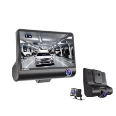 Camera auto de bord DVR Tripla Fata, Spate, Interior, MaxTech&reg;, Ecran IPS de 4.0 inch, FULL-HD 1080p, Unghi 170 grade, Detectarea Miscarii, G-senzor,
