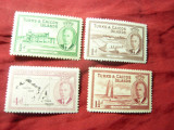 Serie mica Turks &amp; Caicos Isl. colonie britanica 1950 Rege George VI ,4 valori, Nestampilat