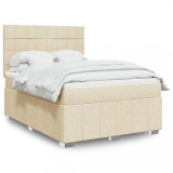 VidaXL Pat box spring cu saltea, crem, 160x200 cm, material textil