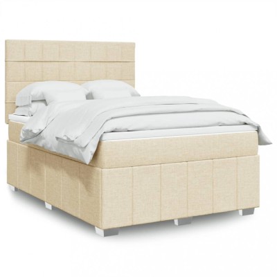vidaXL Pat box spring cu saltea, crem, 160x200 cm, material textil 3291724 foto