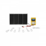 Set panou solar 50W fotovoltaic, monocristalin regulator, 10A 2xUSB 12/24V 4 becuri LED 9W, Cod: BK87496 Echivalență: DISDW95, Breckner Germany