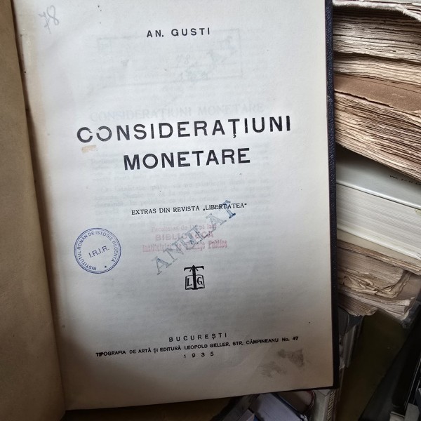 Consideratiuni monetare - An. Gusti