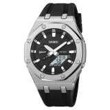 Ceas Digital Barbati SKMEI 2243 Argintiu-Negru , Functii Multiple, Design Sport, Cronometru, Alarma, Rezistent la Apa 5ATM