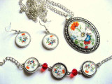 Set bijuterii femei model floral, set cercei, colier cu pandantiv si bratara 29517
