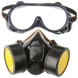 Masca Protectie Chimica cu Filtre Carbon Activ + Ochelari Protectie Praf Vapori, Uz Industrial, Constructii, Anti-Poluare
