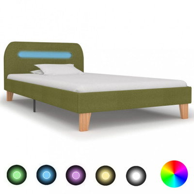 Cadru de pat cu LED-uri, verde, 90 x 200 cm, material textil foto