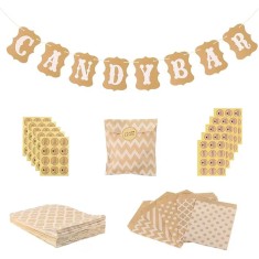 Set 111 piese decoratiuni pentru Candy Bar, hartie, maro
