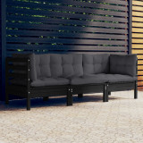 Canapea de gradina cu 3 locuri &amp; perne antracit, lemn masiv pin GartenMobel Dekor, vidaXL
