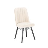 Cumpara ieftin Scaun de masa Leziter Lorna, alb, tapitat tip catifea, picioare din lemn