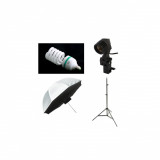 Kit lumina continua cu bec si umbrela tip softbox difuzie fata 84cm