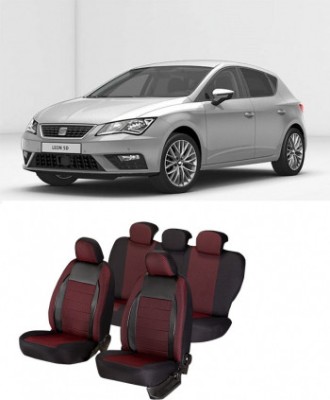 Huse scaune auto dedicate Seat Leon 2013 - 2019 Premium cu insertii piele foto