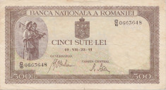 ROMANIA 500 LEI IULIE 1941 FILIGRAN BNR VERTICAL VF foto