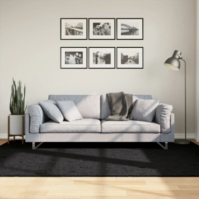 Covor pufos &amp;quot;PAMPLONA&amp;quot; cu fire &amp;icirc;nalte, negru modern, 160x230 cm foto
