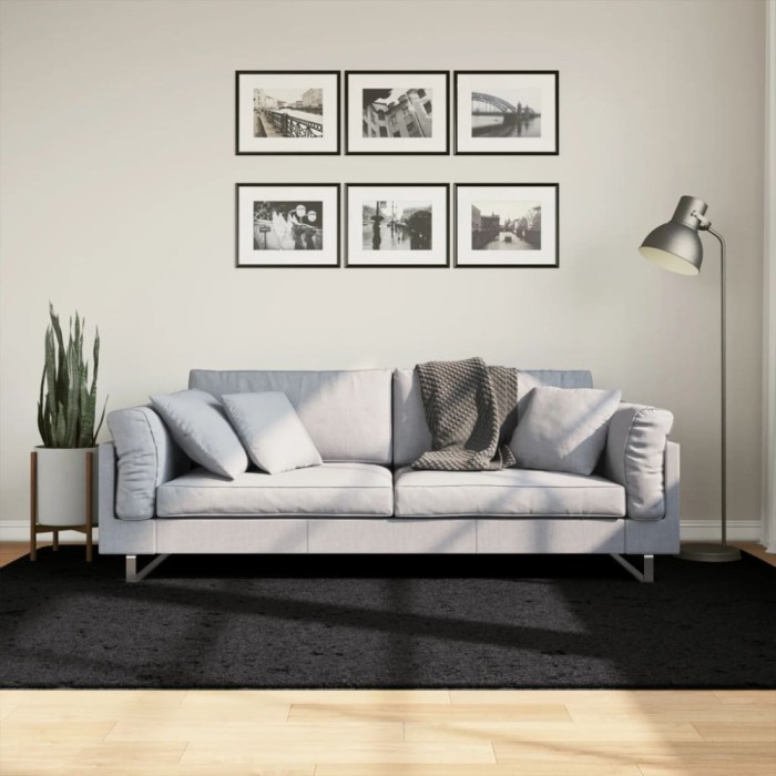 Covor pufos &quot;PAMPLONA&quot; cu fire &icirc;nalte, negru modern, 160x230 cm