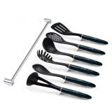 Set Ustensile de Bucatarie, 7 piese cu agatatoare din otel inoxidabil, Aquamarine, Berlinger Haus