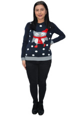 Pulover tricotat Ava ,model cu bufnita ,bleumarin foto