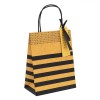 Punga Cadou Bej cu Dungi Negre, 18x10x23cm, H&acirc;rtie, M&acirc;ner și Fundă Negre, Elegantă, Diverse Ocazii