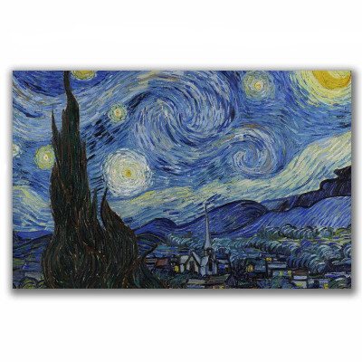 Pictură decorativă Wallxpert 978VNC1174, Noapte &amp;icirc;nstelată de Vincent Van Gogh, 45x70 cm, Albastru foto