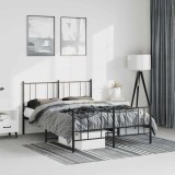 VidaXL Cadru pat metalic cu tăblie de cap/picioare, negru, 135x190 cm