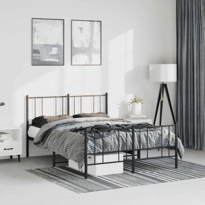vidaXL Cadru pat metalic cu tăblie de cap/picioare, negru, 135x190 cm 352497 foto