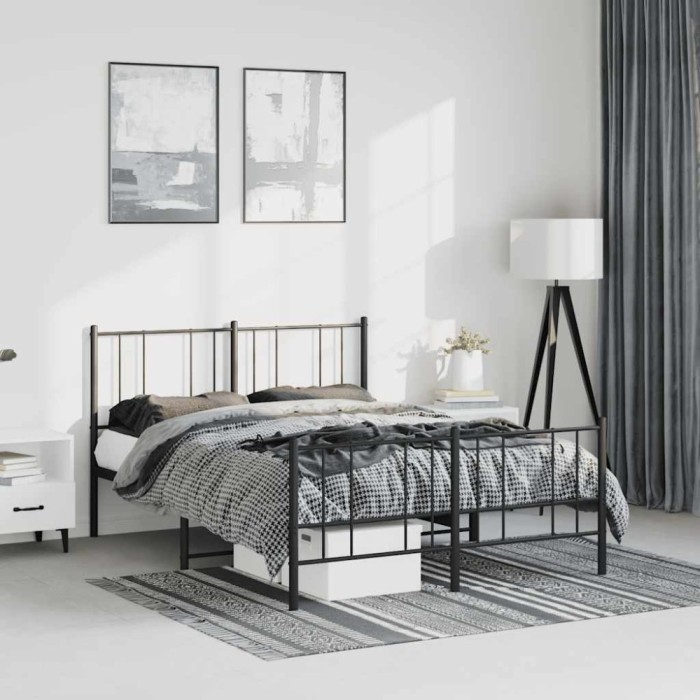 vidaXL Cadru pat metalic cu tăblie de cap/picioare, negru, 135x190 cm 352497