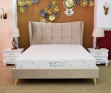 Cumpara ieftin Pat Almera 160x200 cm, Catifea Bej, Somiera Inclusa, Tablie Eleganta, Dormitor Matrimonial/Tineret, 220x129x173 cm