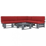vidaXL Set mobilier din paleți cu perne, 4 piese, gri, lemn pin tratat 3066703