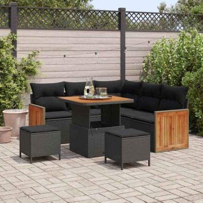 vidaXL Set de canapele pentru grădină 8 pcs Negru 80 x 80 x 71 cm foto