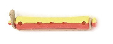 Set 12 bucati bigudiuri din plastic cu elastic pentru permanent Rosu &amp;Galben 60 mm x grosime 9 mm