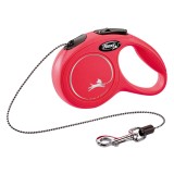 Lesa retractabila Flexi New Classic, cu fir, marimea XS, 3m/8kg, Rosu